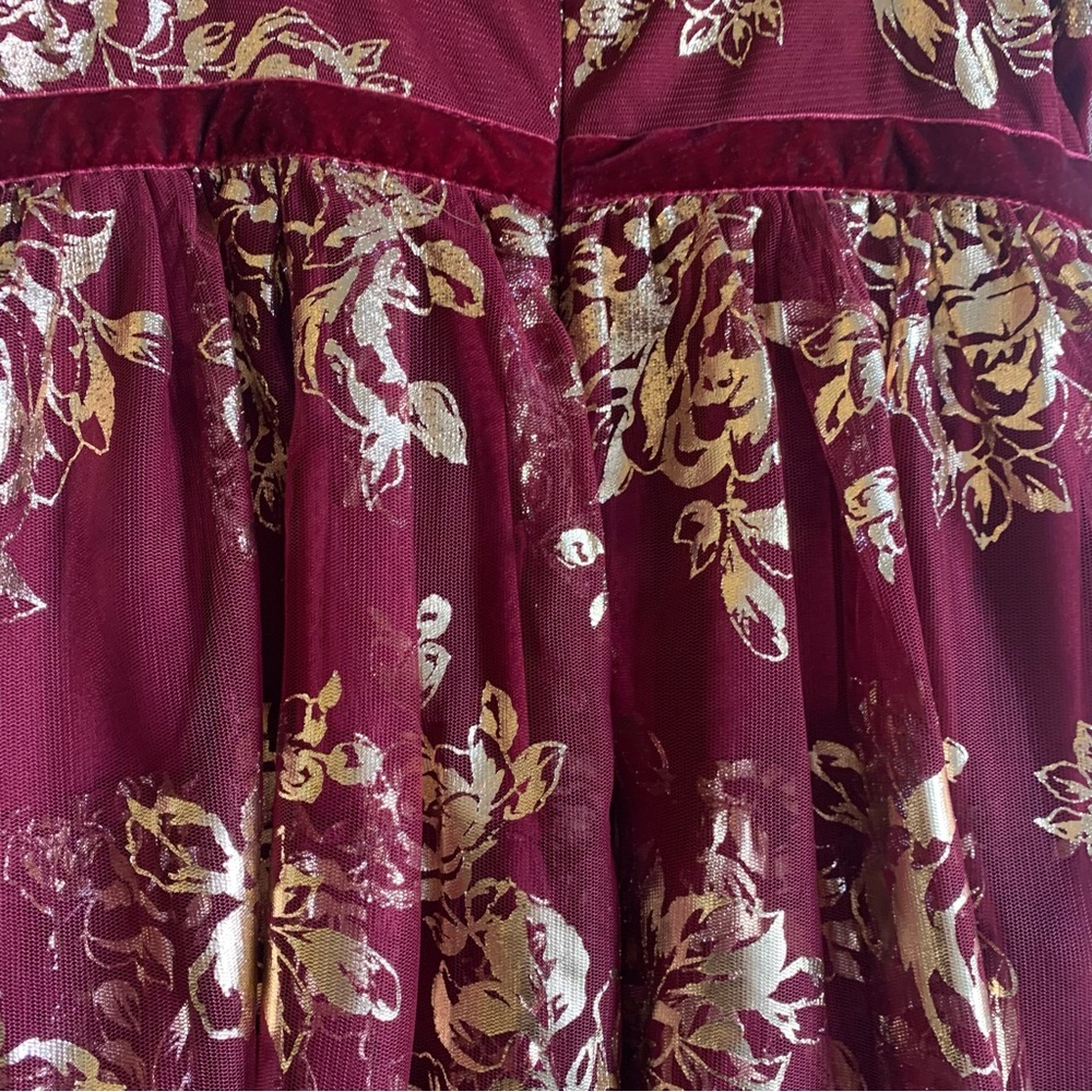 NEW Jewel Badgley Mischka Metallic Floral Tiered Tulle Cocktail Dress in Wine - Picture 9 of 10
